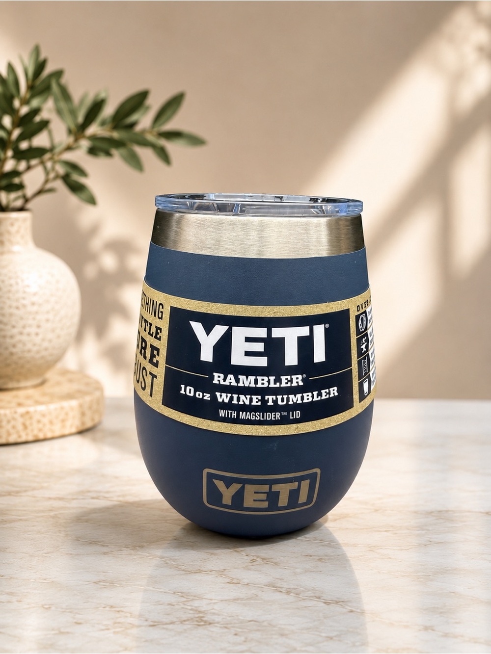 Yeti Rambler 10 oz Wine Tumbler in Navy with Gold Accents